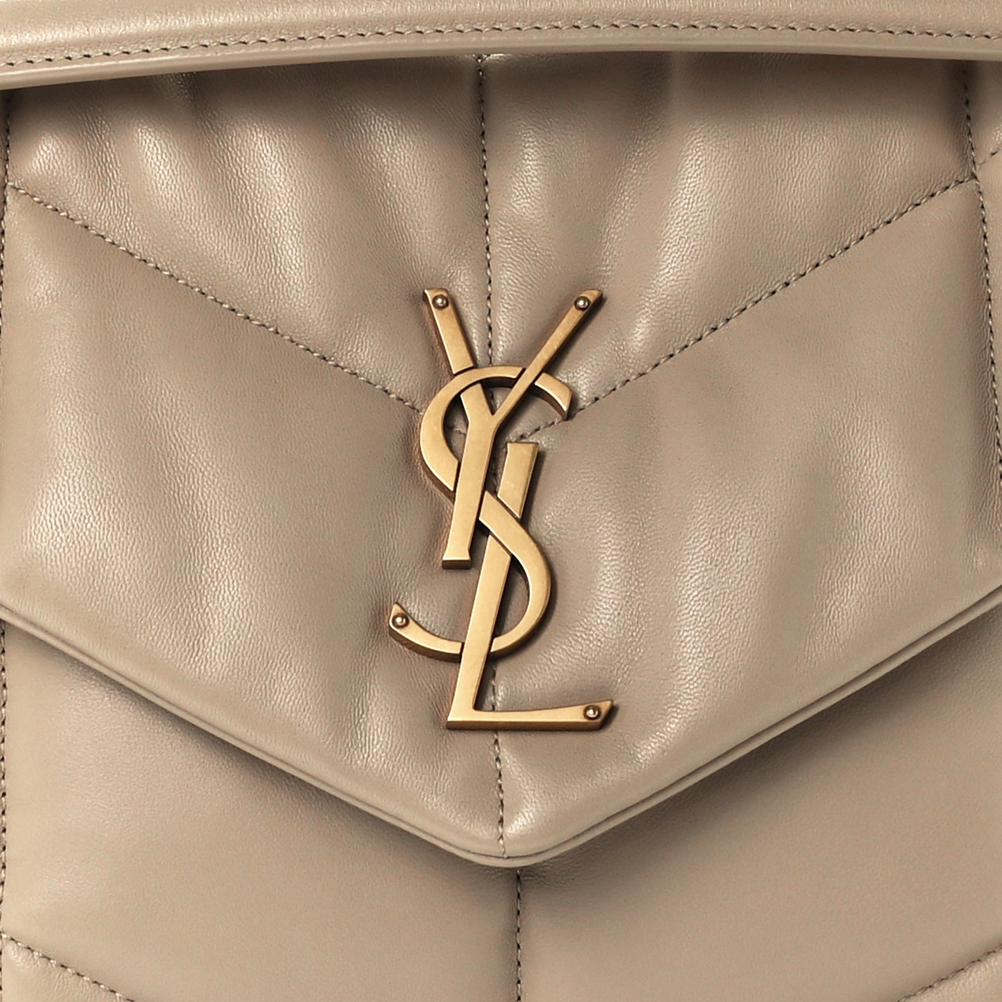 Lambskin Quilted Medium Loulou Puffer Monogram Chain Satchel Dark Beige