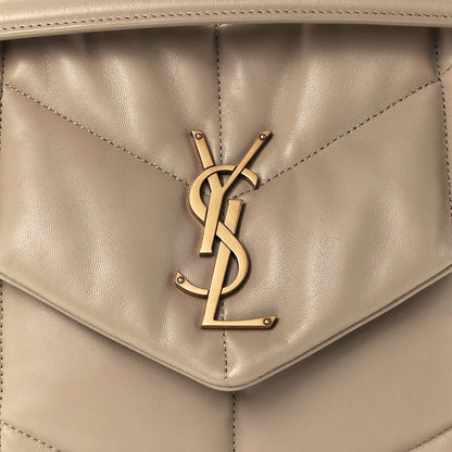 Saint Laurent Lambskin Quilted Medium Loulou Puffer Monogram Chain Satchel Dark Beige 9 of 11