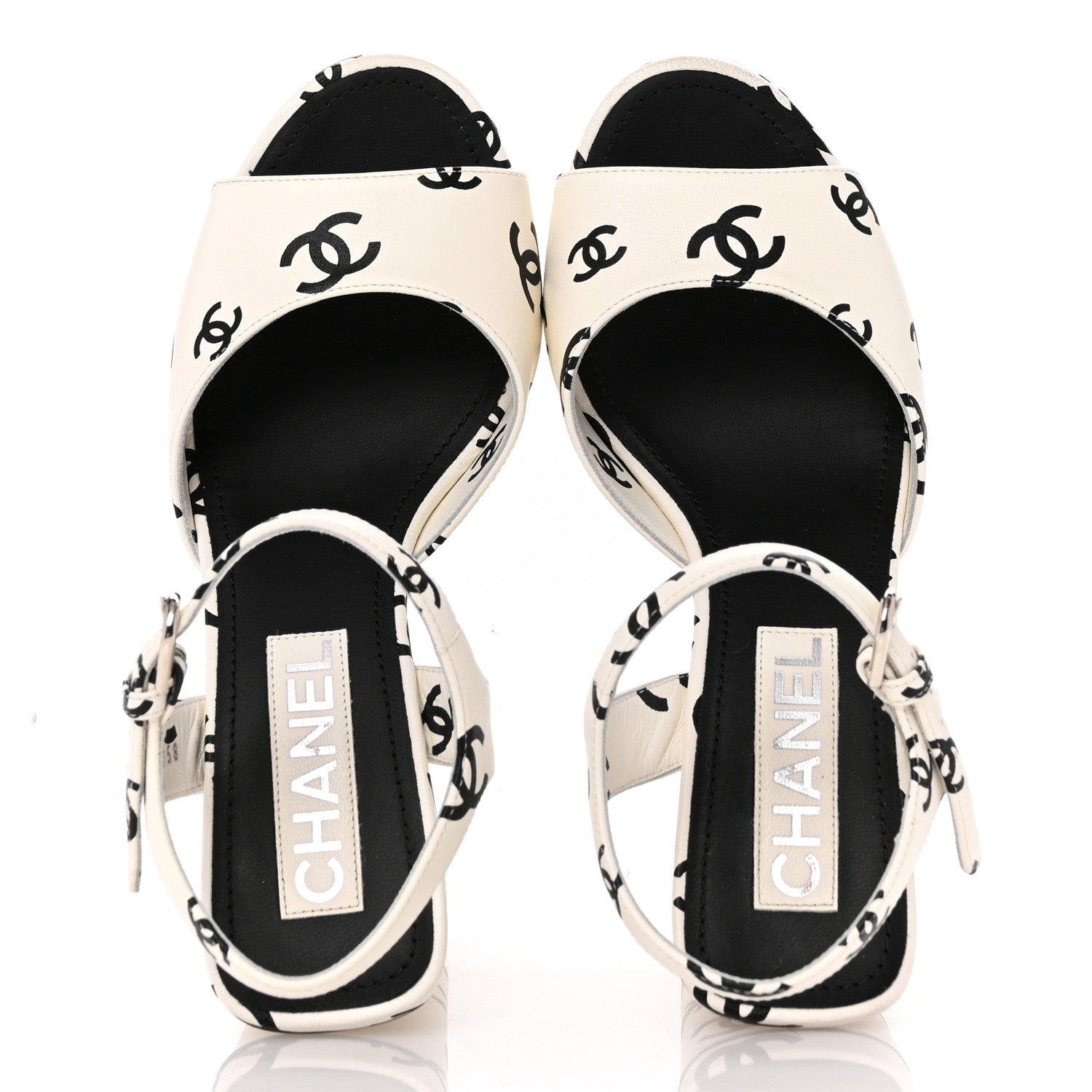 Chanel Printed Lambskin CC Platform Sandals 37 White Black 2 of 12