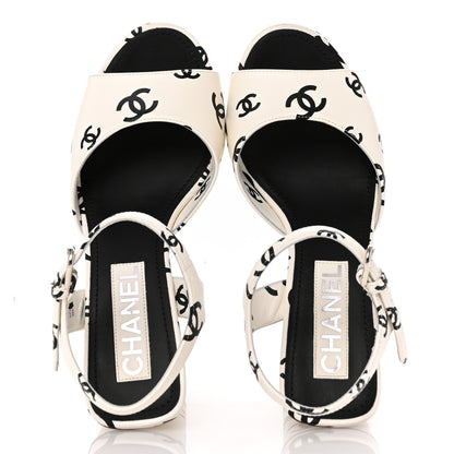 Chanel Printed Lambskin CC Platform Sandals 37 White Black 2 of 12