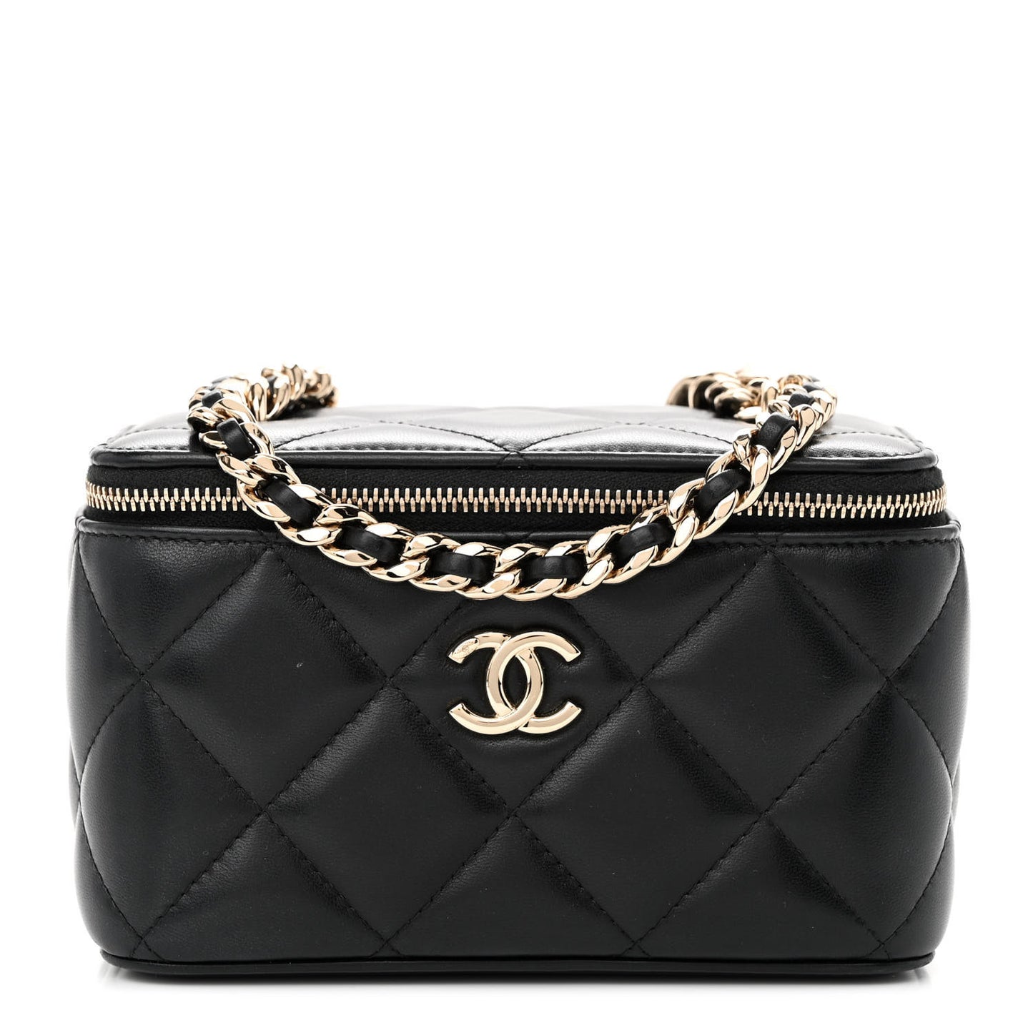 Lambskin Resin Elegant Chain Small Vanity Case Black