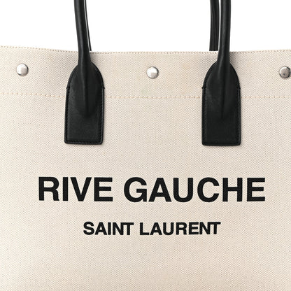 Saint Laurent Linen Calfskin Small Rive Gauche Tote Optic White 8 of 10