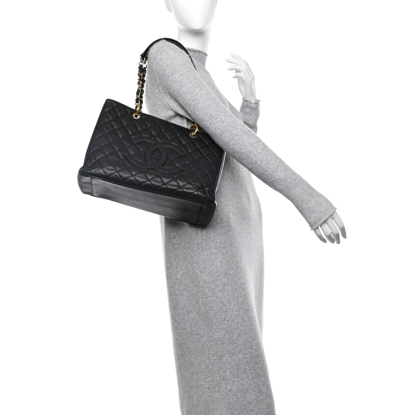 Caviar Quilted Grand Shopping Tote GST Black