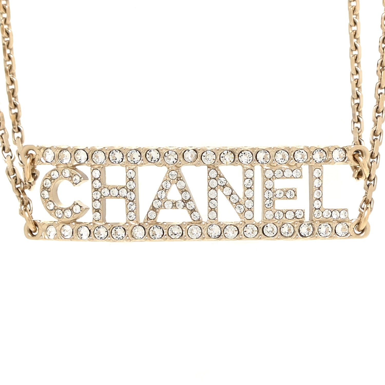 Chanel Metal Crystal Logo Choker Necklace Gold 4 of 5