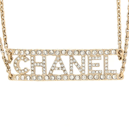 Chanel Metal Crystal Logo Choker Necklace Gold 4 of 5