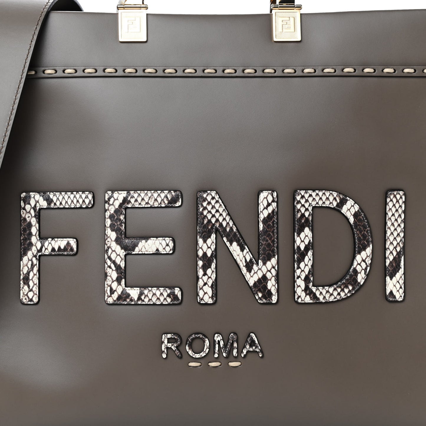 Vitello King Plexiglass Elaphe Python Print Logo Medium Fendi Sunshine Shopper Tote Tartufo Daisy Roccia