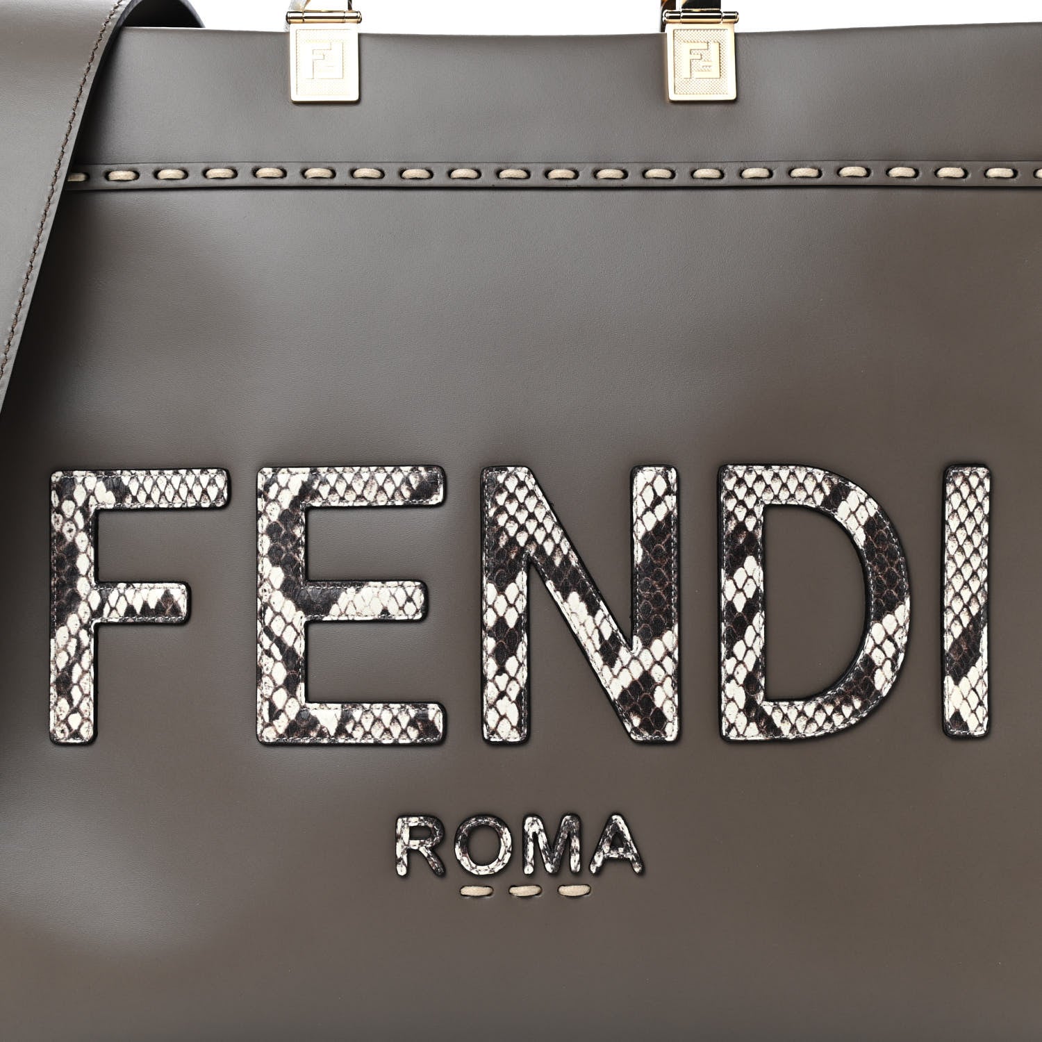 Fendi Vitello King Plexiglass Elaphe Python Print Logo Medium Fendi Sunshine Shopper Tote Tartufo Daisy Roccia 7 of 9