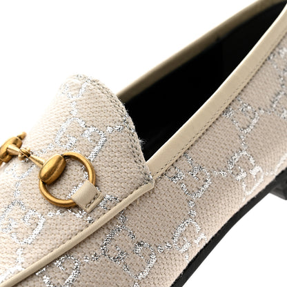 Gucci Canvas GG Monogram Horsebit Womens Jordaan Loafers 36 Gardenia Silver 11 of 12
