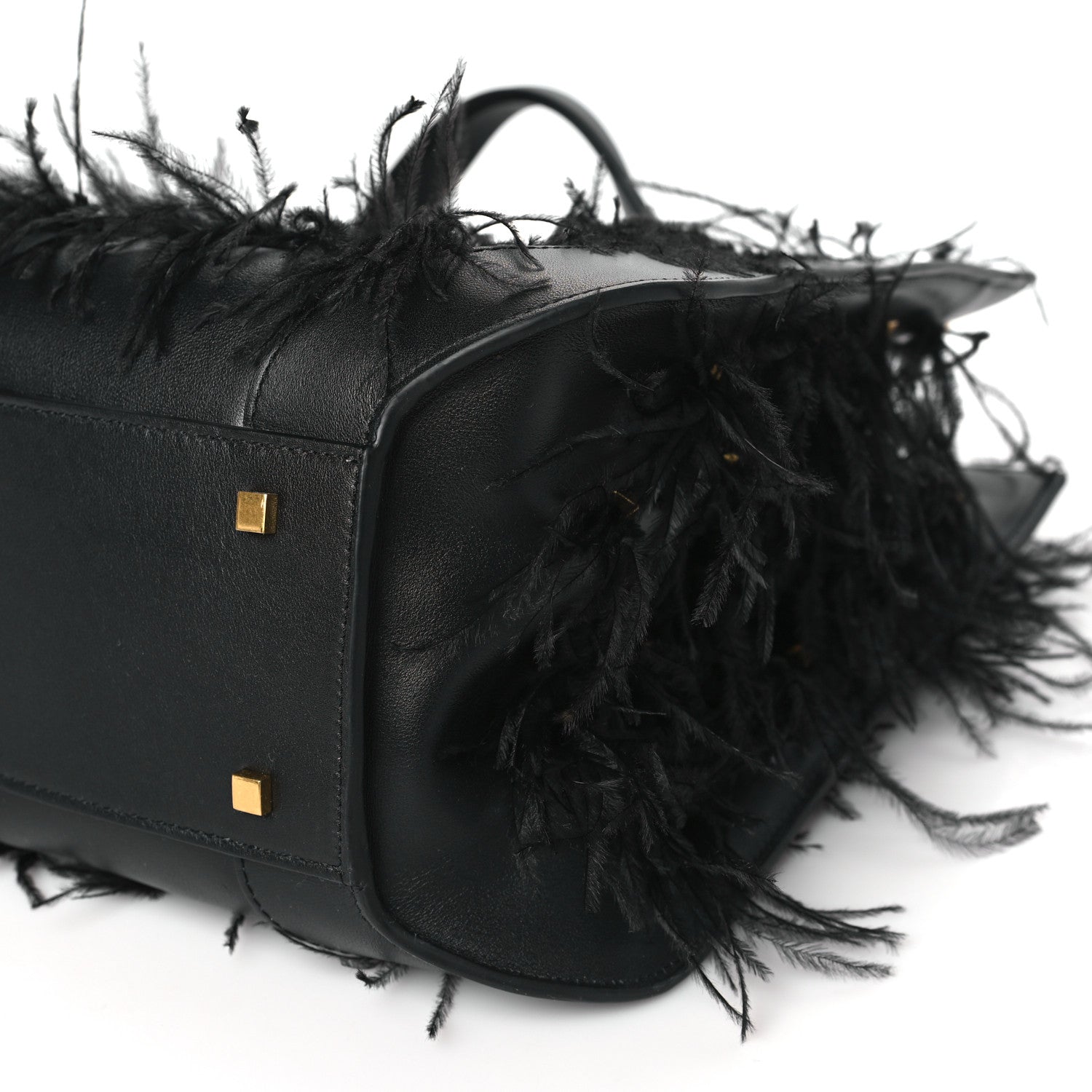 バッグ Valentino Leather Feather Satchel Bag Valentino Garavani Calfskin Ostrich Feather Roman Stud VLogo Tote