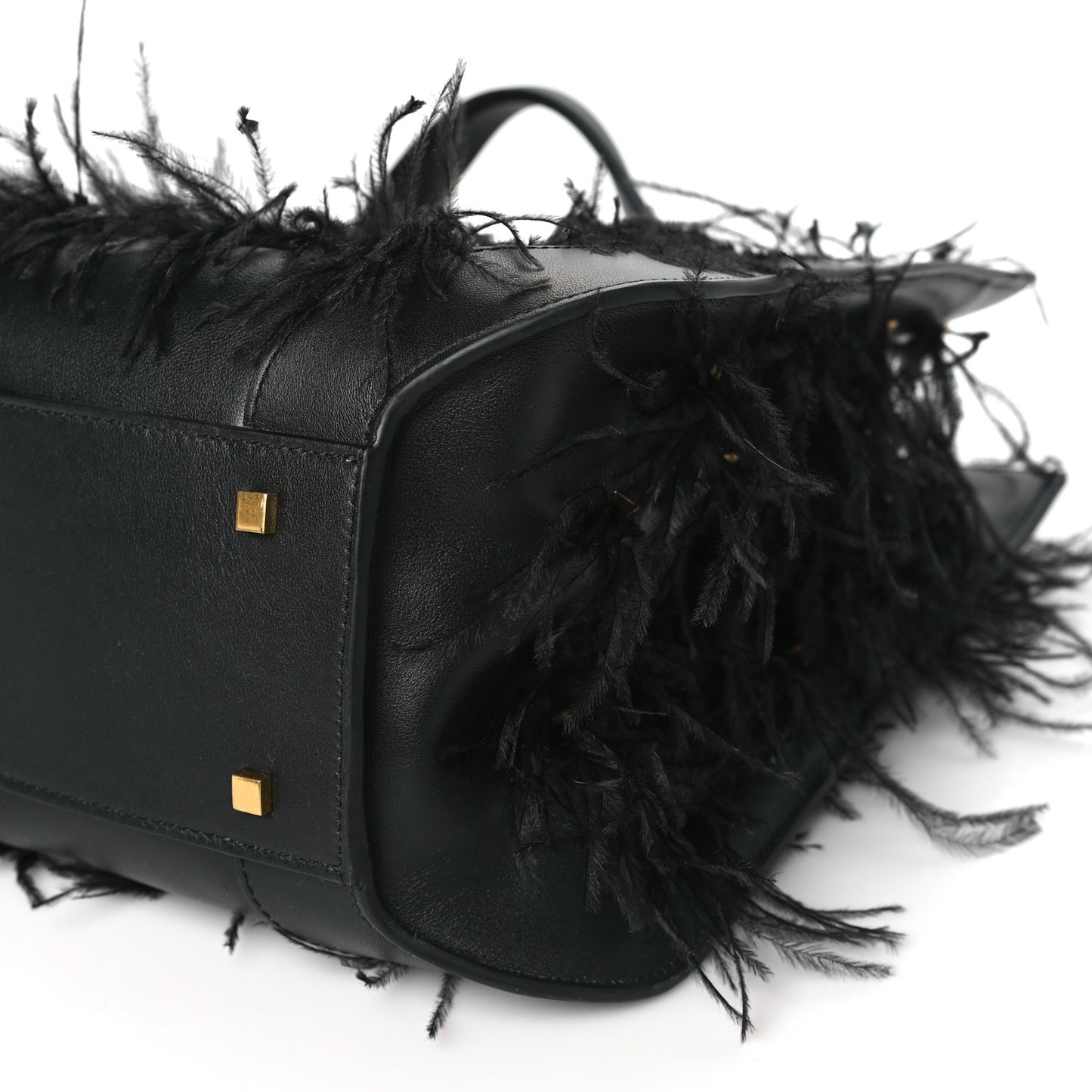 Calfskin Ostrich Feather Roman Stud VLogo Tote Black