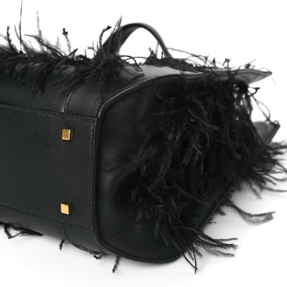 Valentino Garavani Calfskin Ostrich Feather Roman Stud VLogo Tote Black 9 of 9