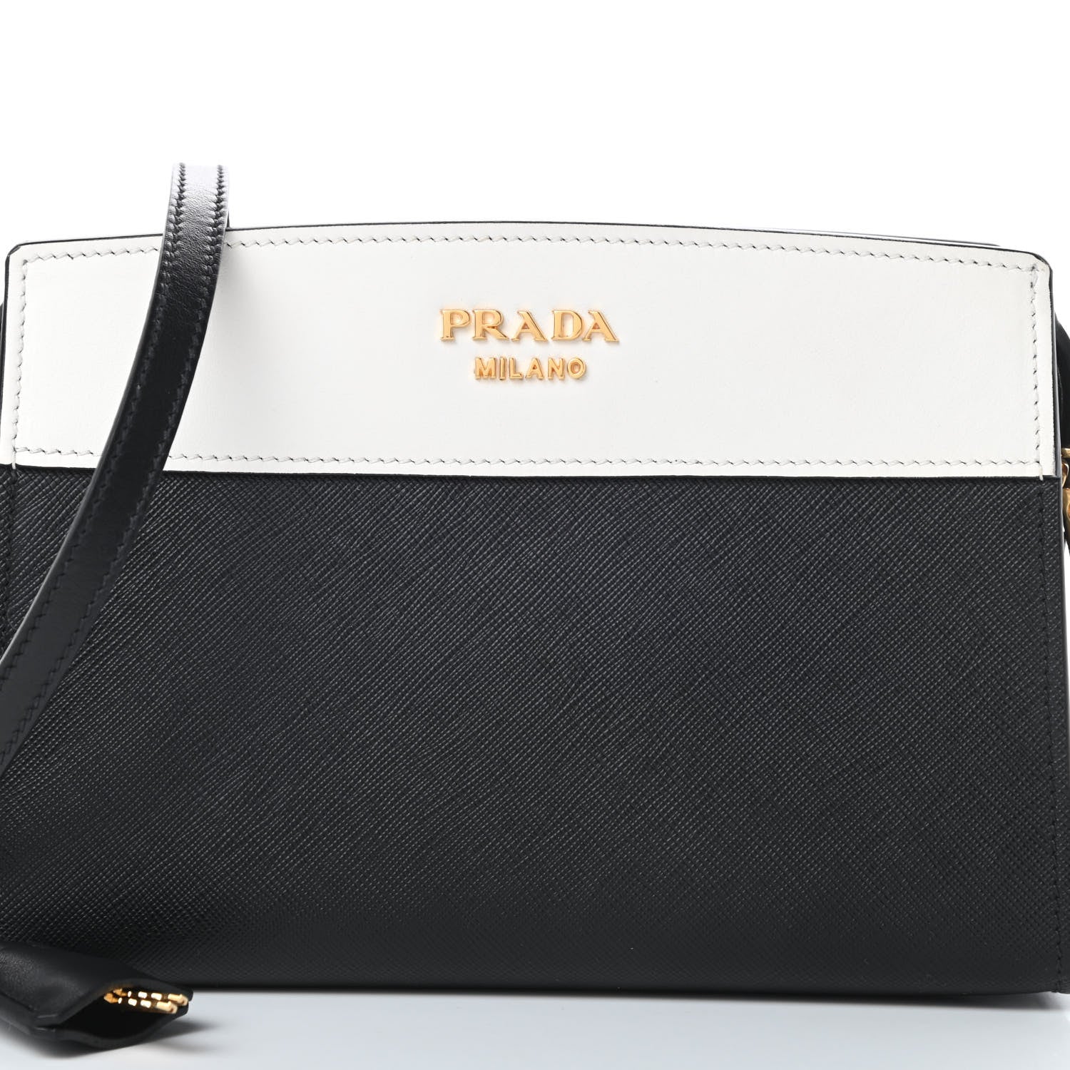 Prada Saffiano City Calfskin Esplanade Crossbody Bag Black Talco 8 of 11