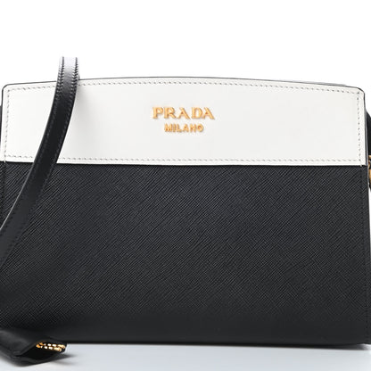Prada Saffiano City Calfskin Esplanade Crossbody Bag Black Talco 8 of 11