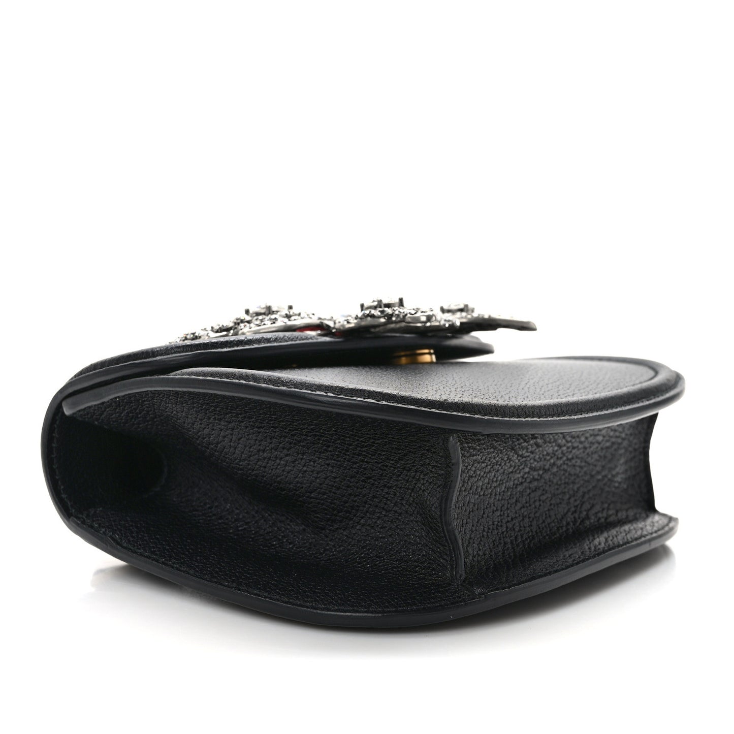 Calfskin Web Crystal Butterfly Stripe Small Totem Shoulder Bag Black