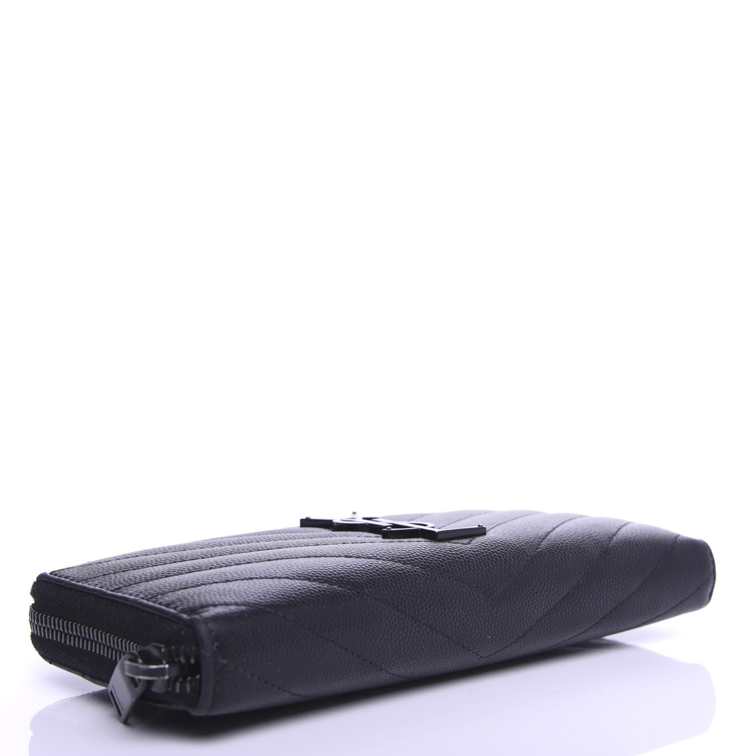 Saint Laurent Grain De Poudre Matelasse Chevron Monogram Zip Around Wallet Black 4 of 7