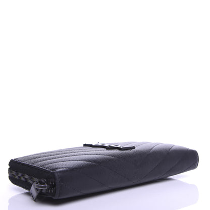 Saint Laurent Grain De Poudre Matelasse Chevron Monogram Zip Around Wallet Black 4 of 7
