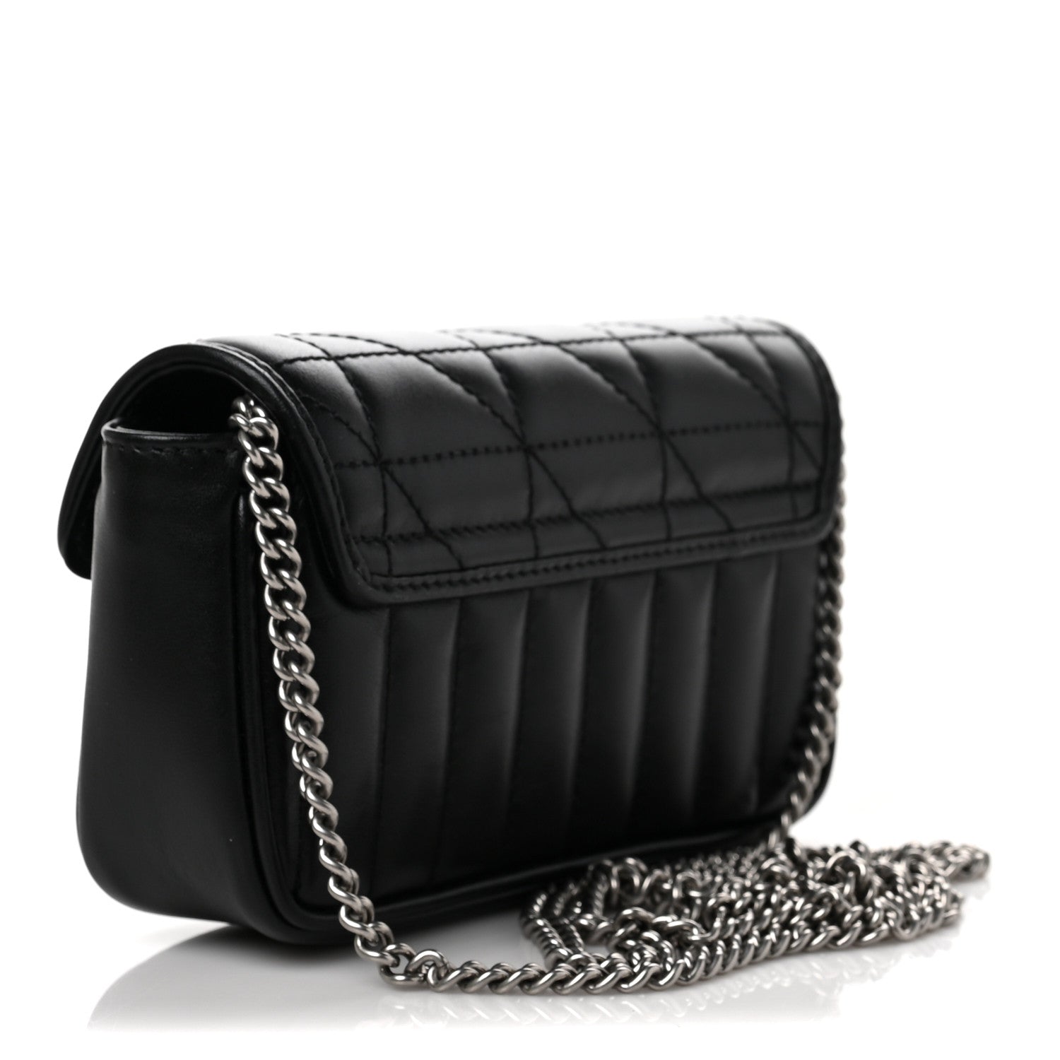 Gucci Calfskin Matelasse Aria Super Mini GG Marmont Shoulder Bag Black 3 of 10