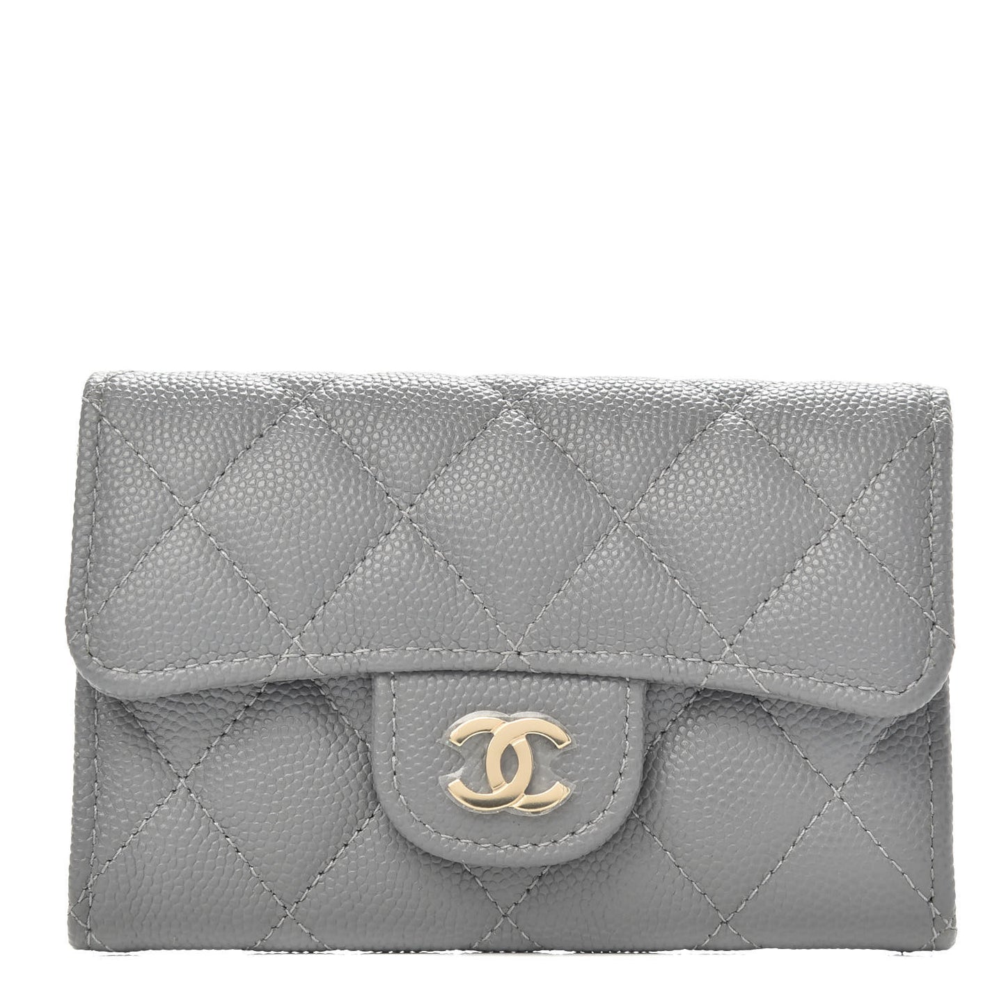Caviar Quilted Flap Card Holder Wallet Dark Grey