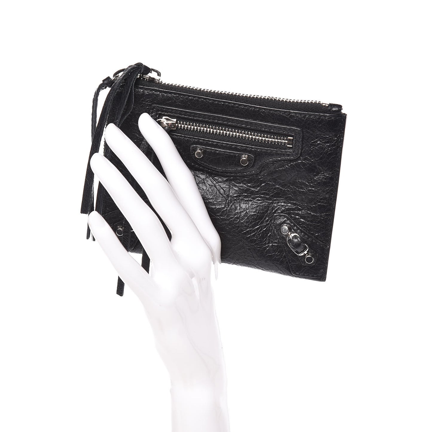 Agneau Arena Classic Silver Hardware Mini Pouch Black