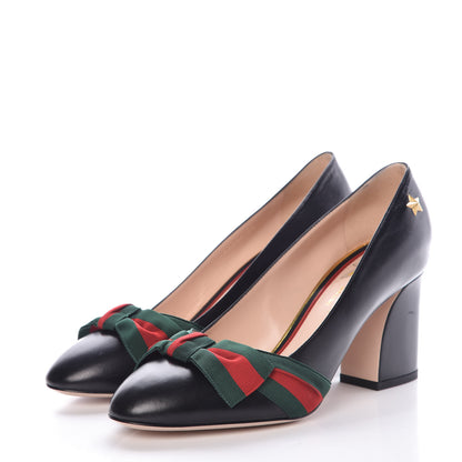Gucci Calfkin Web Bow Pumps 38 Black 3 of 10