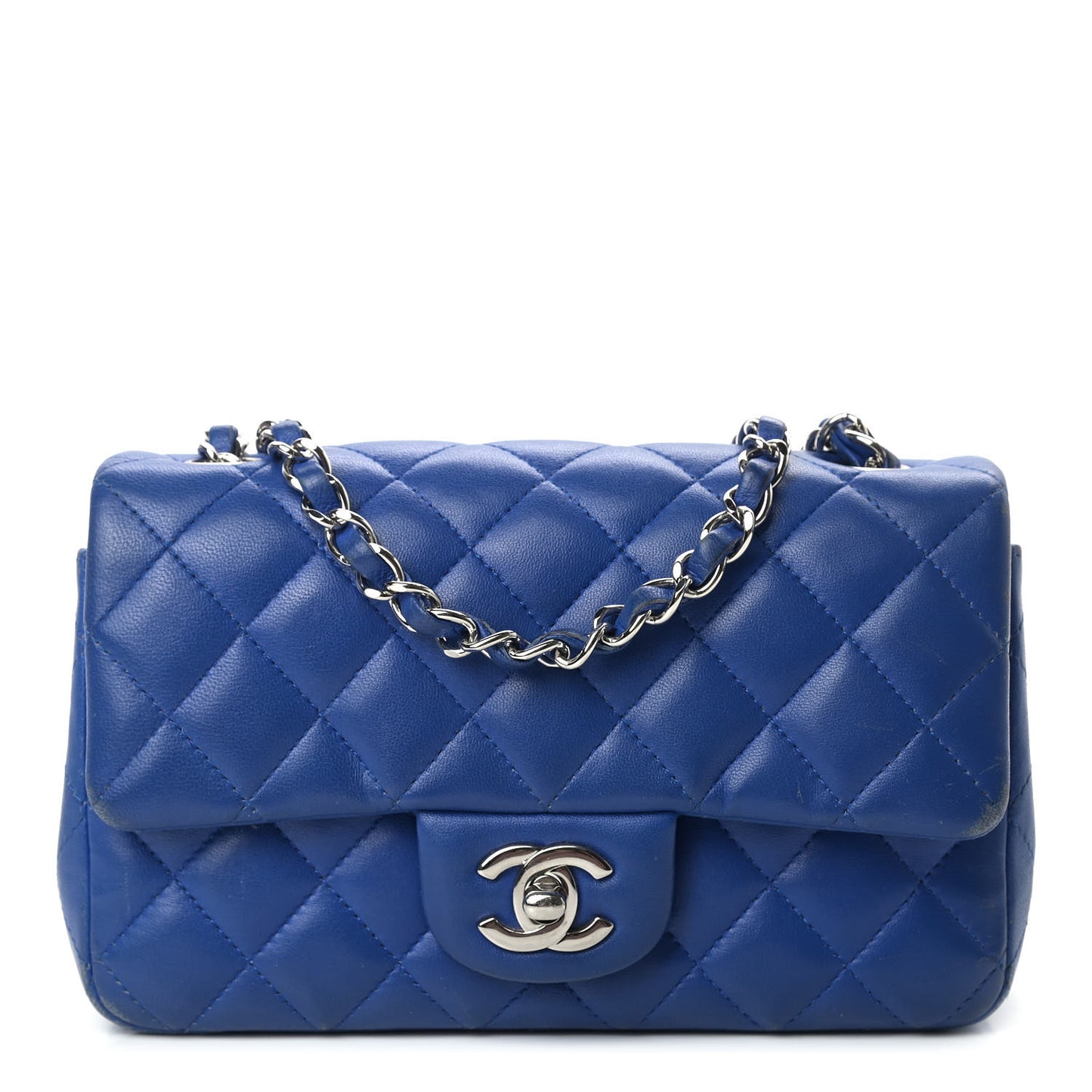 Lambskin Quilted Mini Rectangular Flap Blue