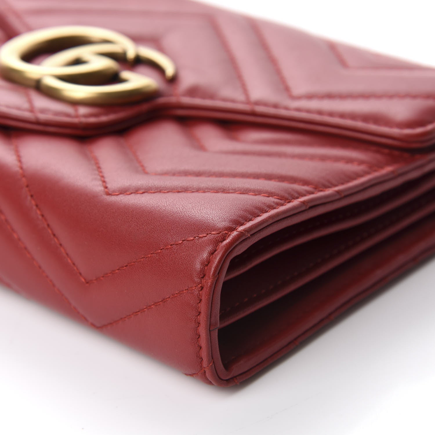 Gucci Calfskin Matelasse GG Marmont Chain Wallet Hibiscus Red 7 of 11