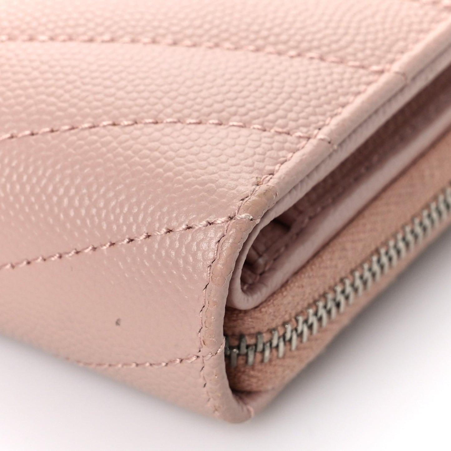 Grain De Poudre Matelasse Chevron Monogram Compact Zip Around Wallet Pink