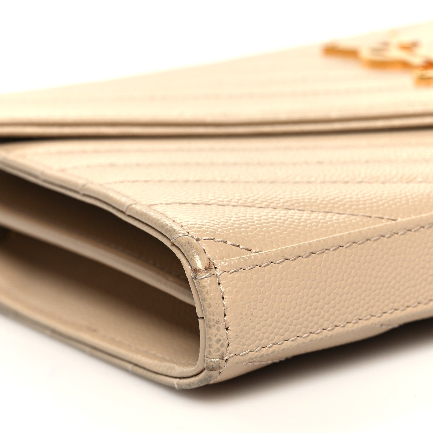 Saint Laurent Grain De Poudre Matelasse Chevron Cassandre Chain Wallet Deep Beige 8 of 10