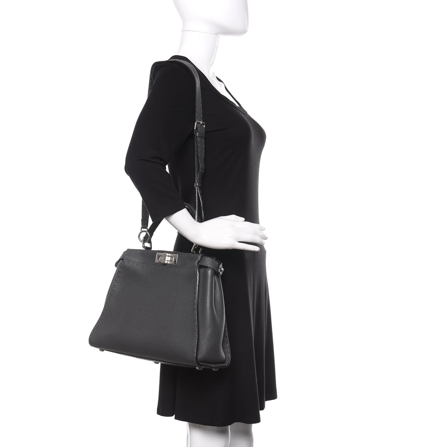 Fendi Cuoio Romano Selleria Bi-Color Medium Peekaboo Iconic Satchel Asfalto Latte 2 of 12