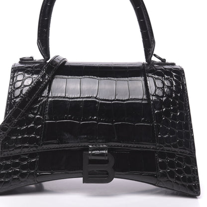 Balenciaga Shiny Calfskin Monochrome Crocodile Embossed Small Hourglass Top Handle Bag Black 9 of 9