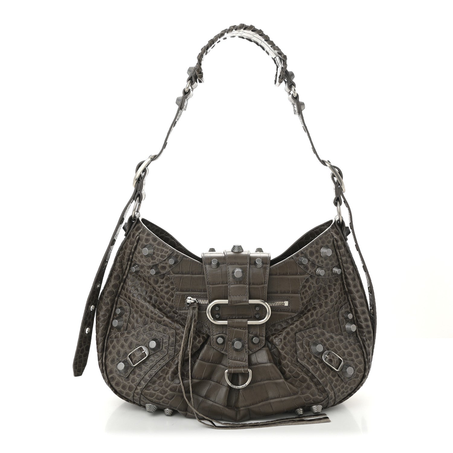 Balenciaga Extra Supple Calfskin Crocodile Embossed Medium Le Cagole Shoulder Bag Medium Grey 1 of 11
