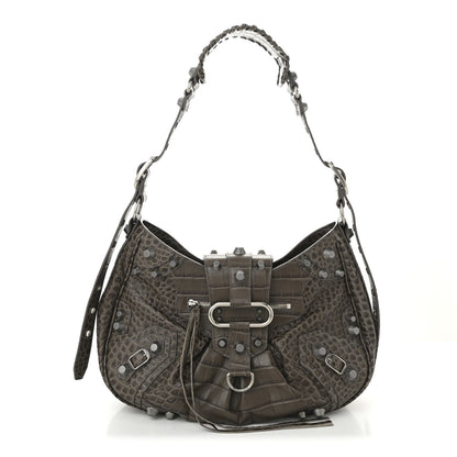 Balenciaga Extra Supple Calfskin Crocodile Embossed Medium Le Cagole Shoulder Bag Medium Grey 1 of 11