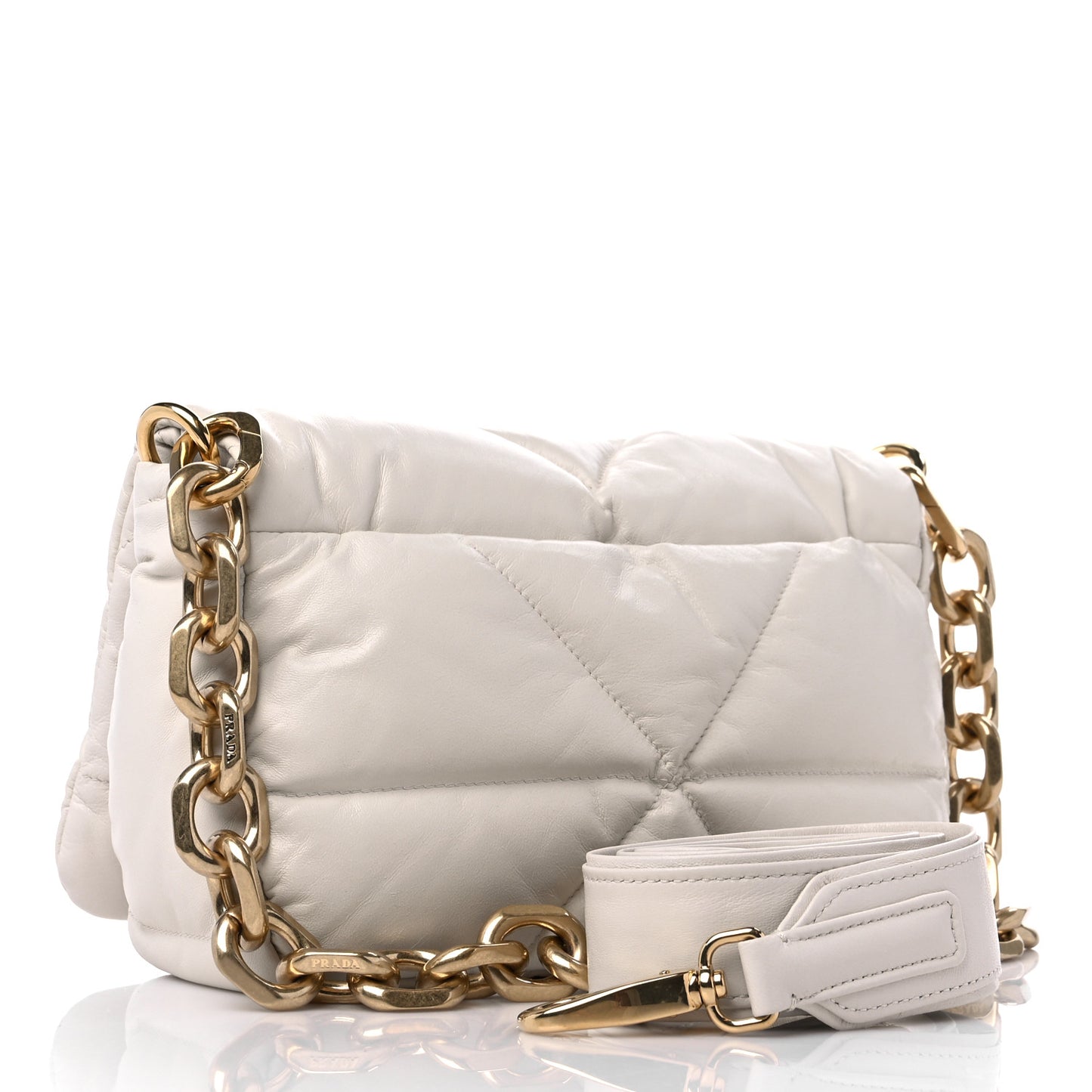 Nappa Soft Padded Logo Embossed Triangle Quilted Shoulder Bag White