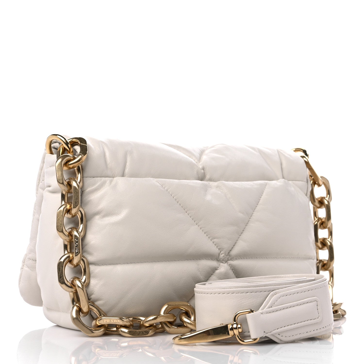 Prada Nappa Soft Padded Logo Embossed Triangle Quilted Shoulder Bag White 3 of 9