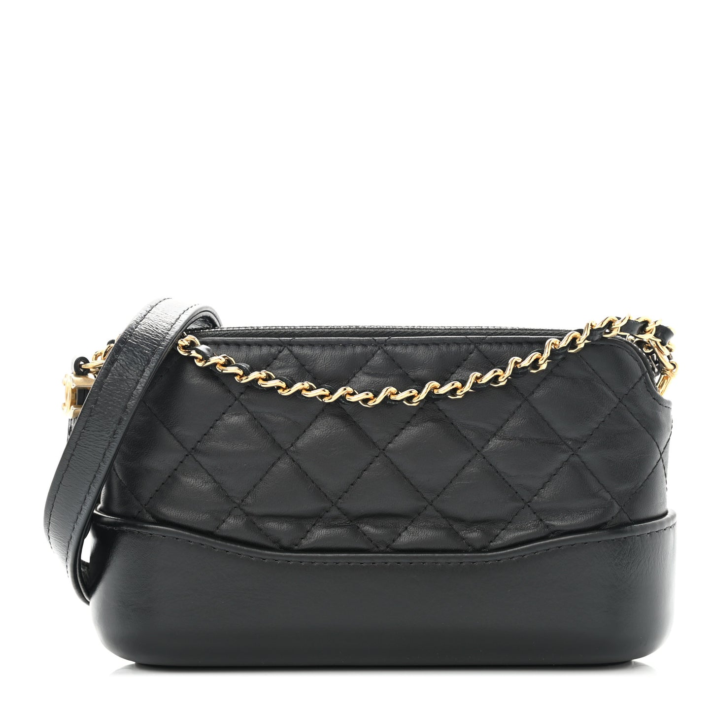 Aged Calfskin Quilted Small Gabrielle Clutch With Chain Black