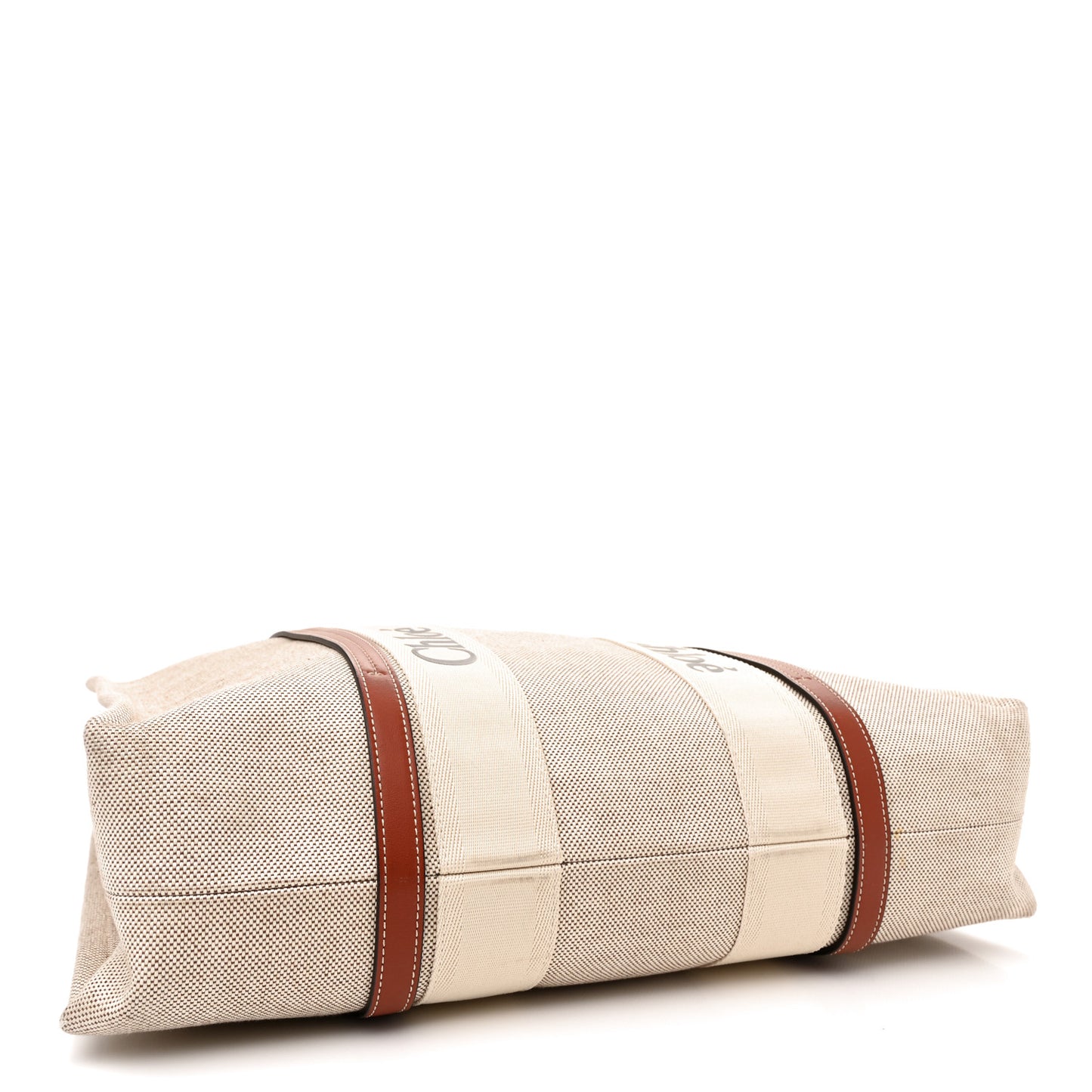 Cotton Calfskin Large Woody Ribbon Tote White Brown