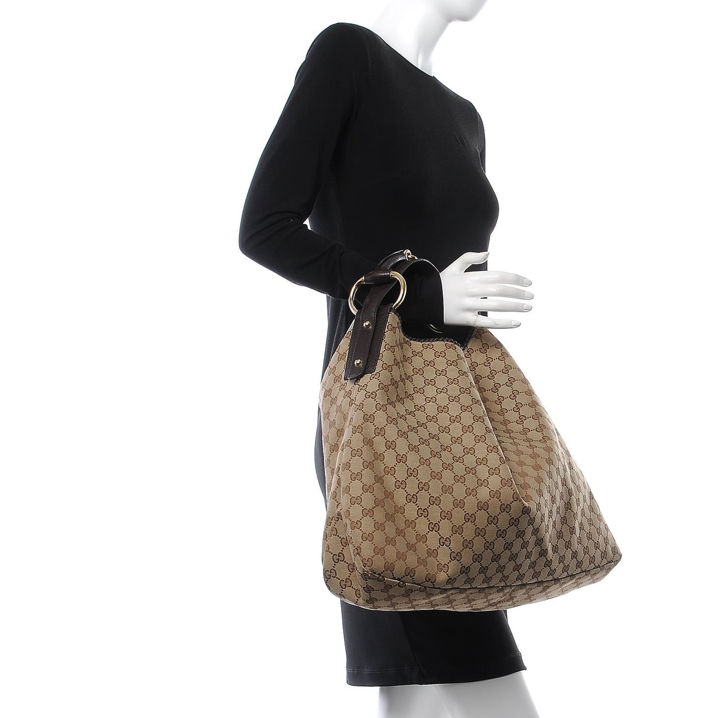 Monogram Large Horsebit Chain Hobo Dark Brown