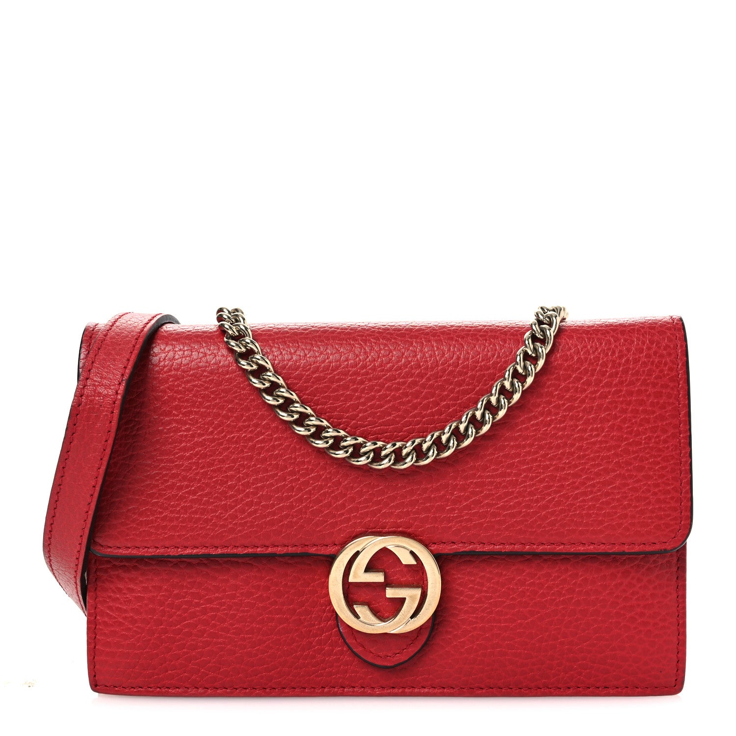 Gucci Dollar Calfskin Interlocking G Chain Wallet Red 1 of 15