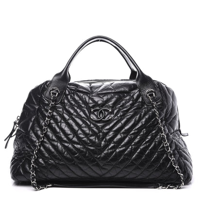 Chanel Aged Calfskin Chevron Large Soft Bowling Bag Black 1 of 11