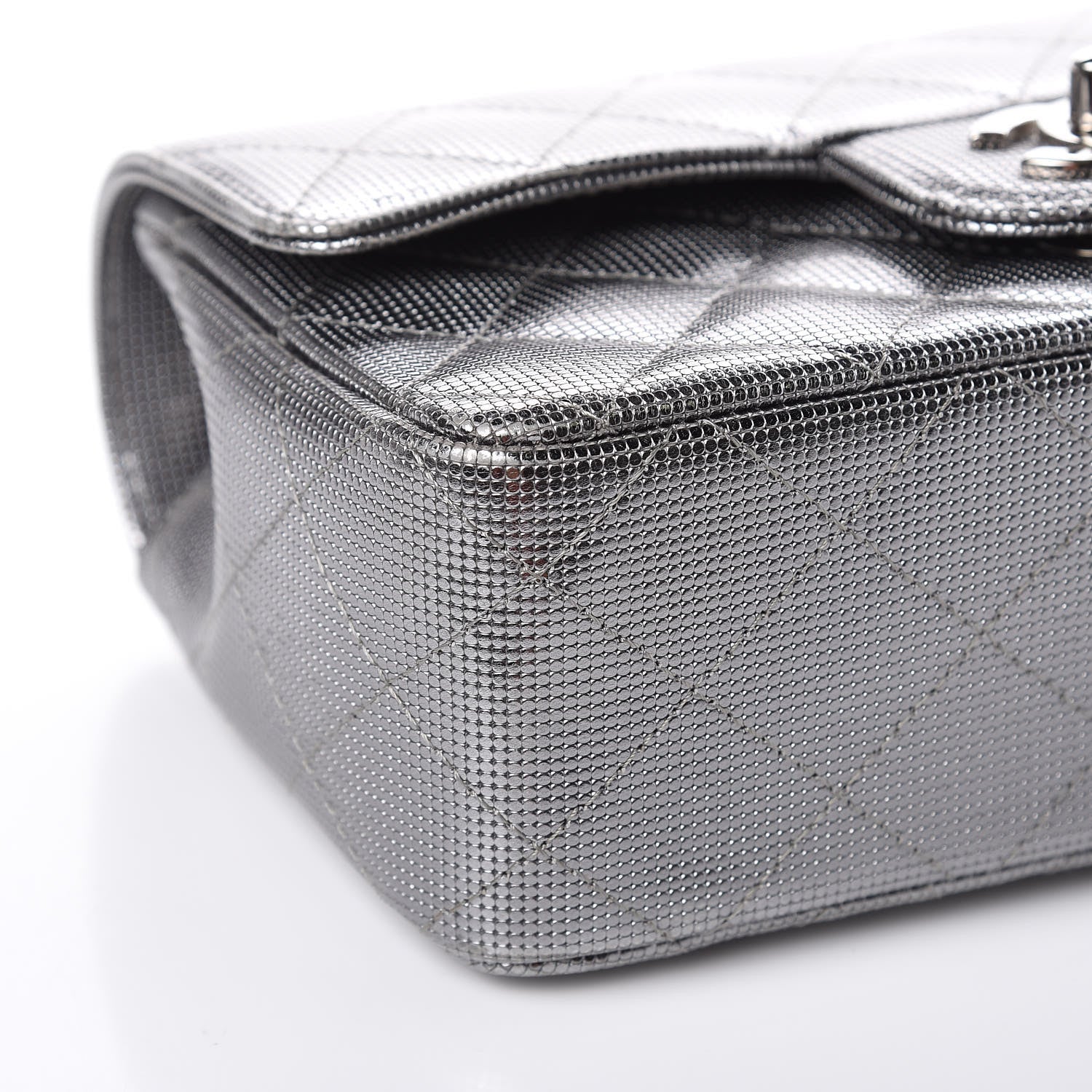Chanel Metallic Calfskin Quilted Pixel Effect Mini Rectangular Flap Dark Silver 9 of 11