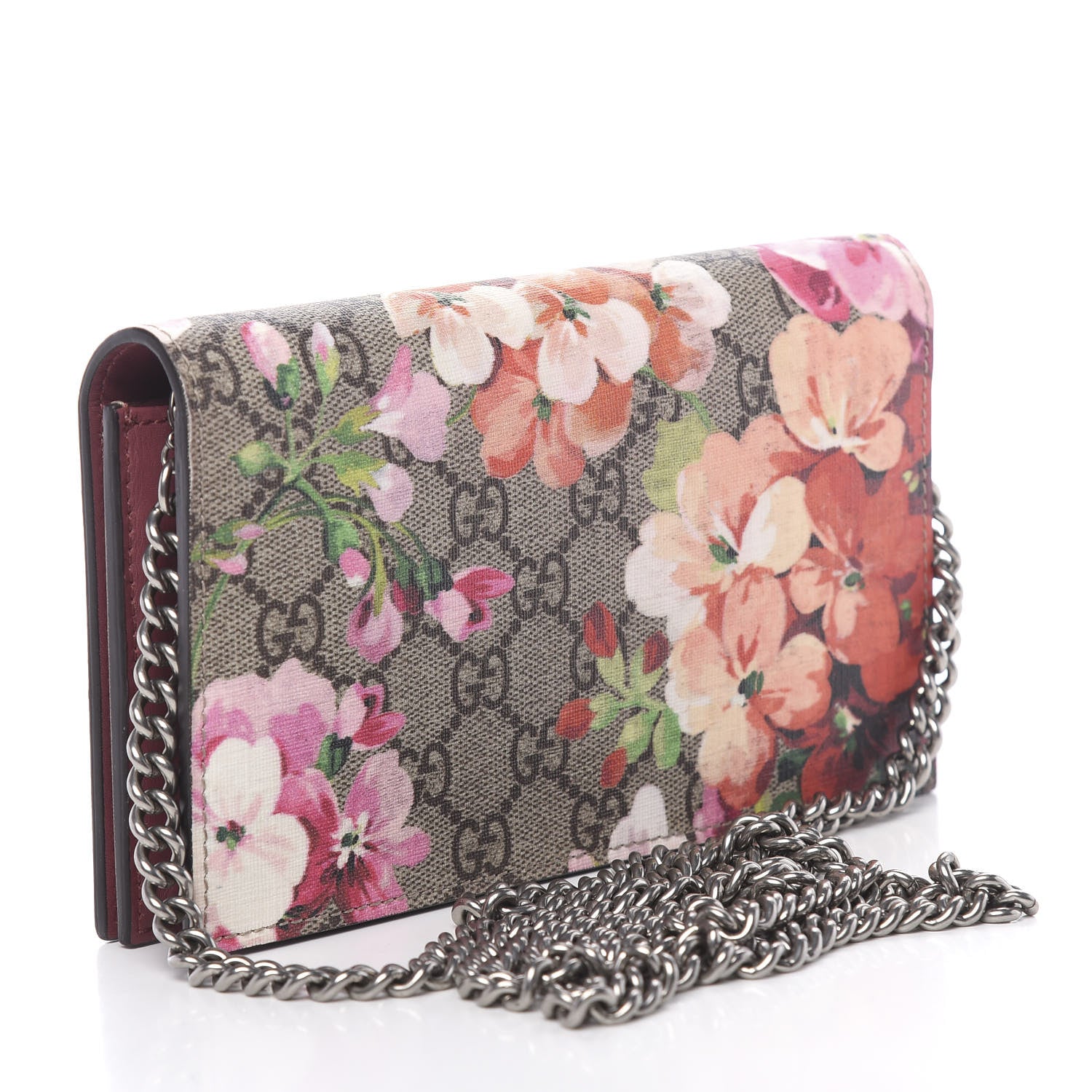 Gucci GG Supreme Monogram Blooms Chain Wallet Beige Multicolor Dry Rose 3 of 10