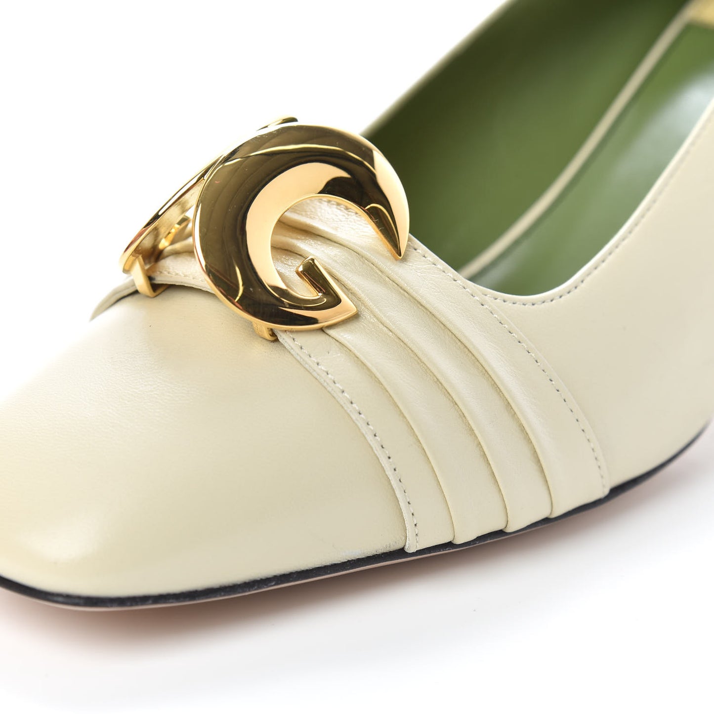 Malaga Kid Half Moon GG Square Toe Pumps 38.5 Vintage White