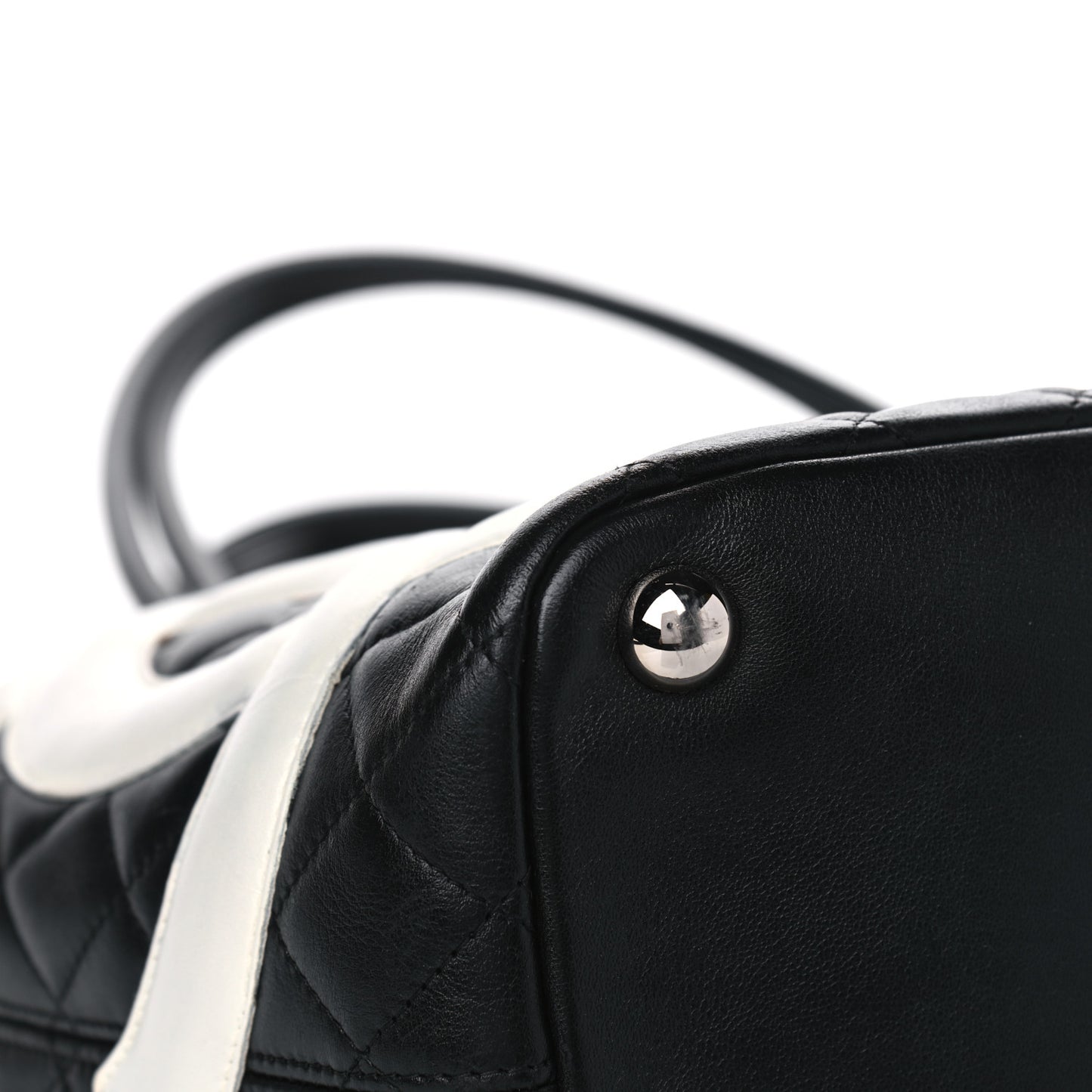 Calfskin Quilted Large Cambon Tote Black White