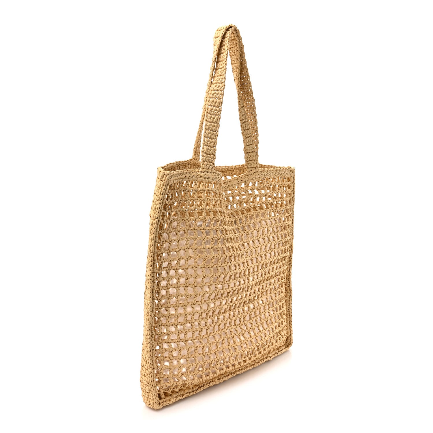 Prada Yarn Raffia Effect Crochet Logo Embroidered Tote Bag