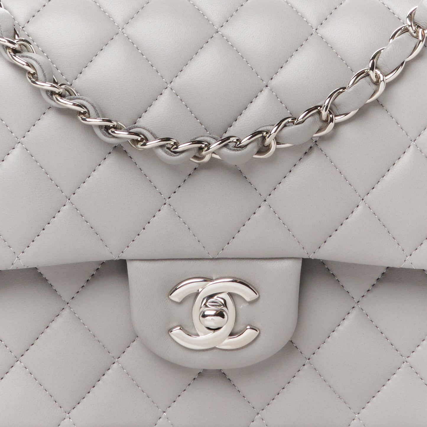 Lambskin Quilted Medium Double Flap Grey
