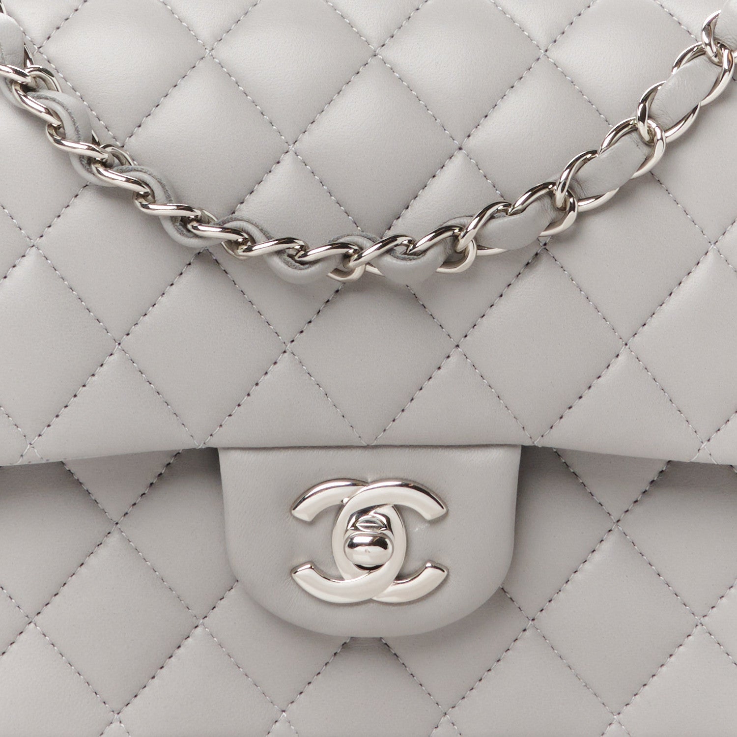 Chanel Lambskin Quilted Medium Double Flap Grey 9 of 12