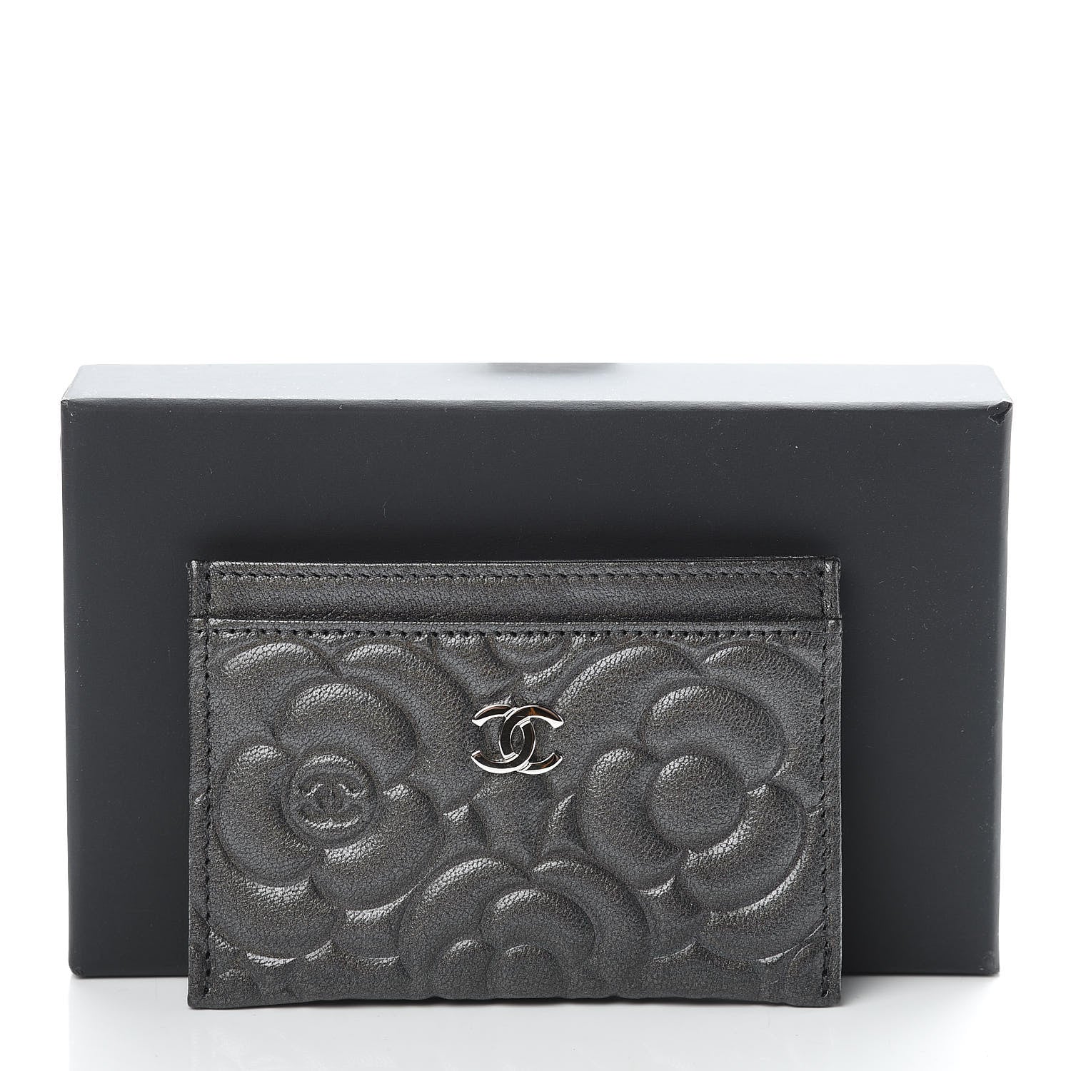 Chanel Goatskin Camellia Embossed Card Holder Anthracite 9 of 9