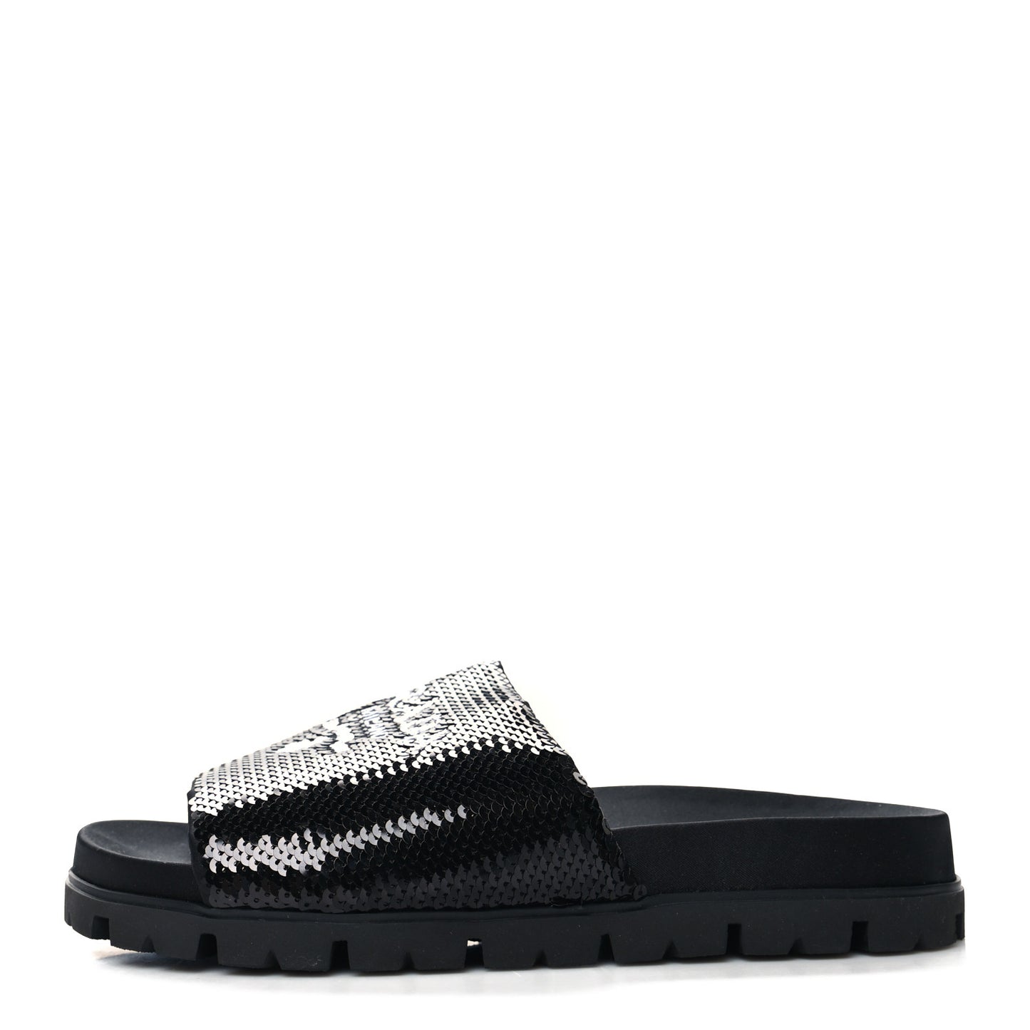 Paillettes Sequin Logo Slide Sandals 41.5 Black