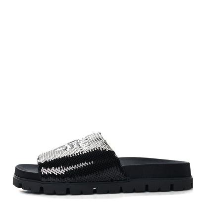 Prada Paillettes Sequin Logo Slide Sandals 41.5 Black 1 of 10