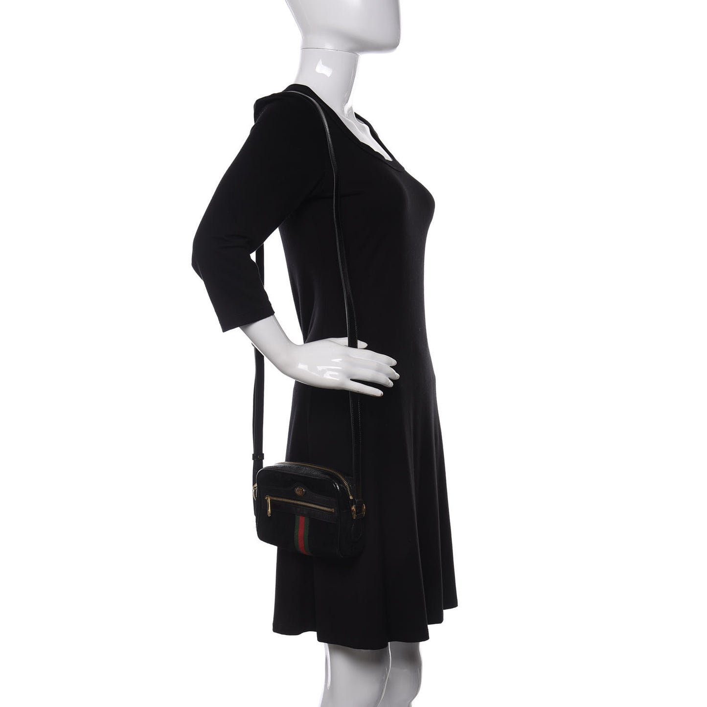 Suede Patent Web Mini Ophidia Shoulder Bag Black